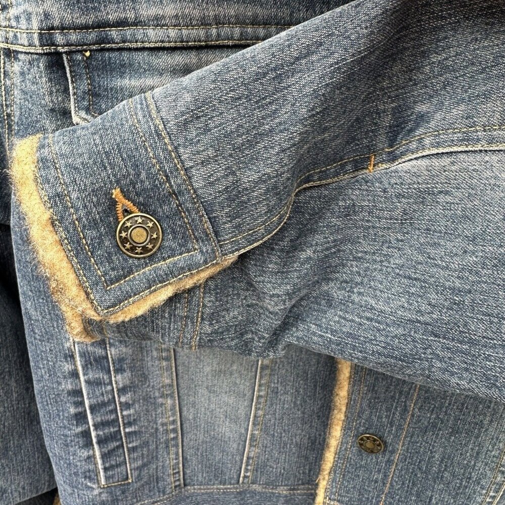 Vintage Marvin Richards Blue Denim Jean Jacket Faux Fur Lined Sz Medium 90s Y2K - Picture 14 of 14